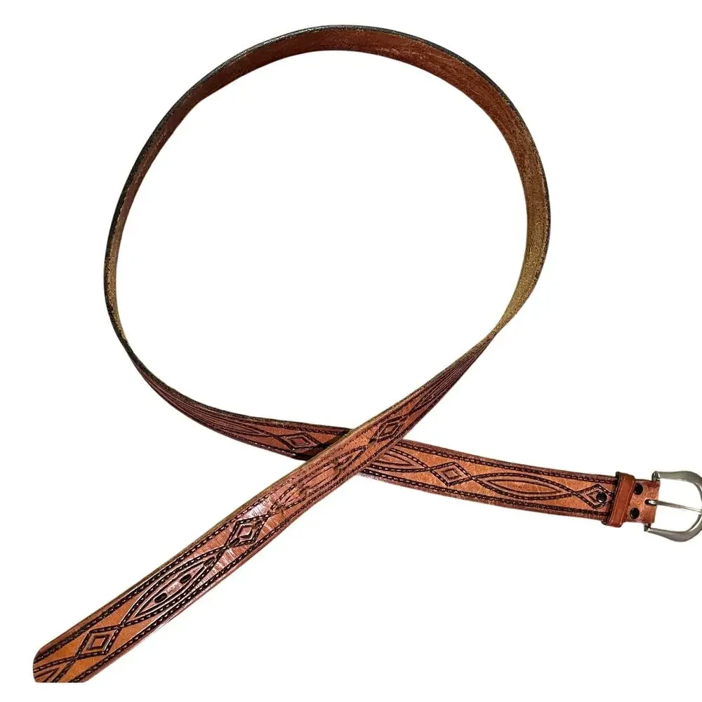 Vintage Wrangler Leather Embossed Belt, Western, Size 48/120, Mens